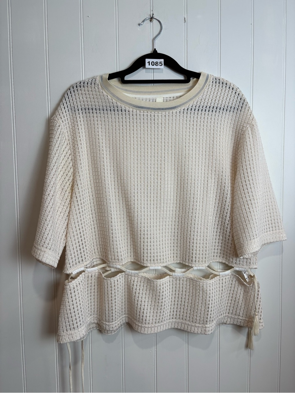 Mu Designer Label Cream Open Weave Cutout Tunic Top Boho Resort Lagenlook M/L - Picture 3 of 8